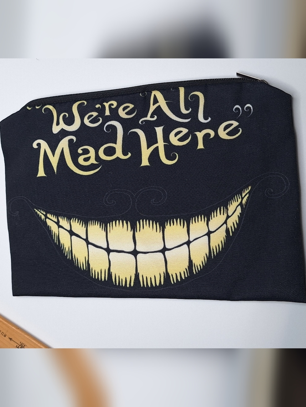 Cheshire cat WE are all mad here cosmetic bag
